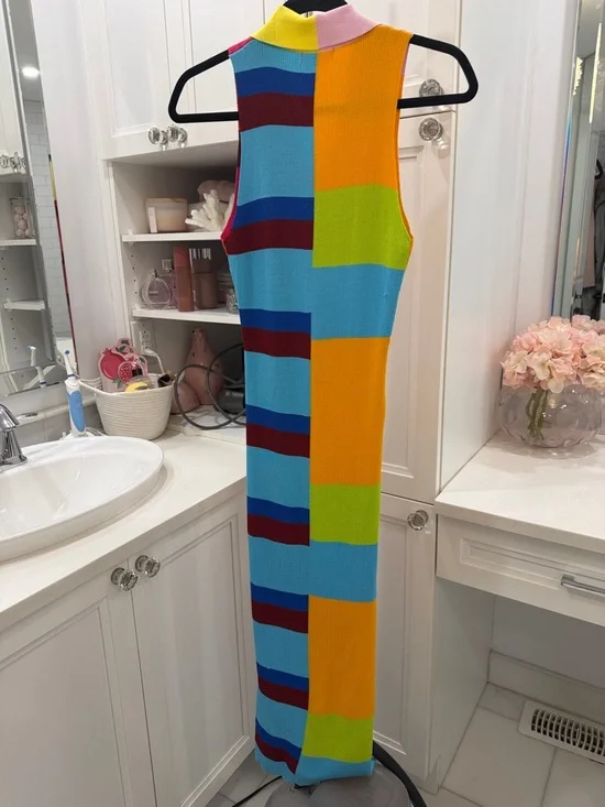 Steve Madden Multicolor Striped Knit Dress - Yellow, Pink, Orange, Red, Blue - Picture 7 of 7